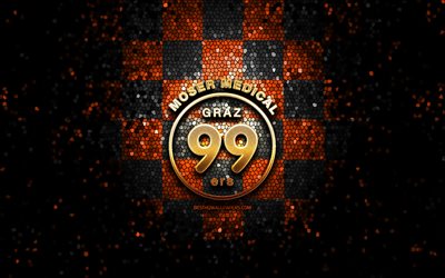 Graz 99ers, glitter logo, ICE Hockey League, orange black checkered background, hockey, austrian hockey team, Graz 99ers logo, mosaic art