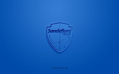 Sandefjord Fotball, creative 3D logo, blue background, Eliteserien, 3d emblem, Norwegian football club, Norway, 3d art, football, Sandefjord Fotball 3d logo
