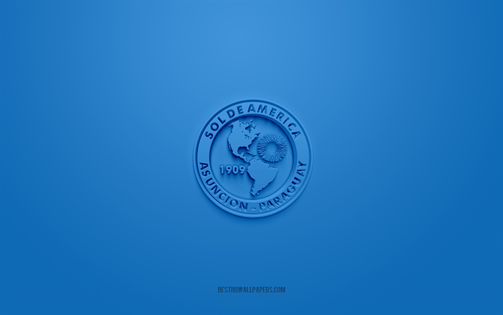 club sol de america, logotipo 3d criativo, fundo azul, clube de futebol paraguaio, divis&#227;o primera paraguaia, paraguai, arte 3d, futebol, club sol de america 3d logotipo