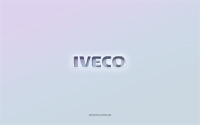 iveco logosu, kesilmiş 3d metin, beyaz arka plan, iveco 3d logosu, iveco amblemi, iveco, kabartmalı logo, iveco 3d amblemi