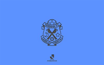 jubilo iwata, sfondo blu, squadra di calcio giapponese, emblema jubilo iwata, j2 league, giappone, calcio, logo jubilo iwata