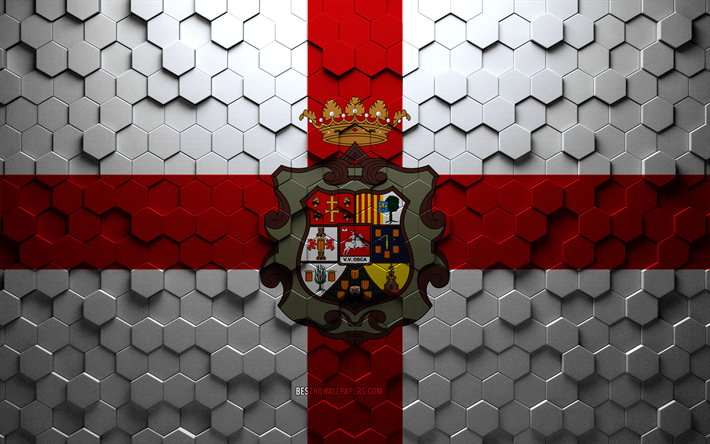 Flag of Huesca, honeycomb art, Huesca hexagons flag, Huesca 3d hexagons art, Huesca flag
