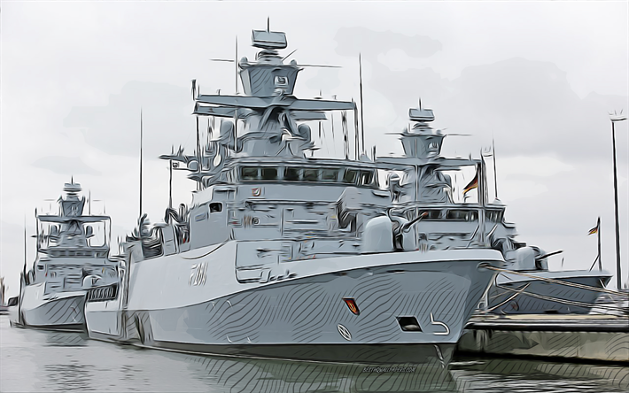 Ludwigshafen am Rhein, F264, 4k, German frigate, vector art, Ludwigshafen am Rhein drawing, creative art, Ludwigshafen am Rhein art, vector drawing, abstract ships, ships drawings, German Navy