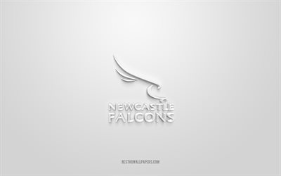 newcastle falcons, kreatives 3d-logo, wei&#223;er hintergrund, premiership rugby, 3d-emblem, englischer rugby-club, england, 3d-kunst, rugby, newcastle falcons 3d-logo