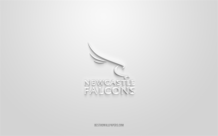 newcastle falcons, logotipo creativo en 3d, fondo blanco, premiership rugby, emblema 3d, english rugby club, inglaterra, arte 3d, rugby, logotipo 3d de newcastle falcons