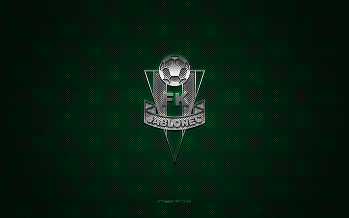 fk jablonec, &#231;ek futbol kul&#252;b&#252;, yeşil logo, yeşil karbon fiber arka plan, &#231;ek birinci ligi, futbol, jablonec nad nisou, &#231;ek cumhuriyeti, fk jablonec logosu