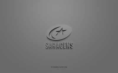 saracens fc, kreatives 3d-logo, grauer hintergrund, premiership rugby, 3d-emblem, englischer rugby-club, england, 3d-kunst, rugby, saracens fc 3d-logo