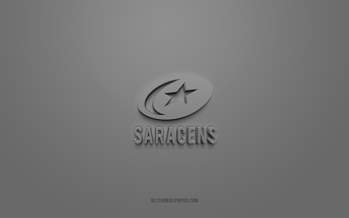 saracens fc, luova 3d-logo, harmaa tausta, premiership rugby, 3d-tunnus, englantilainen rugby club, englanti, 3d-taide, rugby, saracens fc 3d -logo