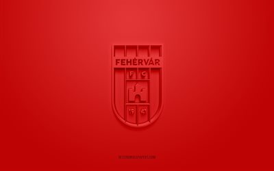 Fehervar FC, creative 3D logo, red background, NB I, 3d emblem, Hungarian football club, Hungary, 3d art, football, Fehervar FC 3d logo