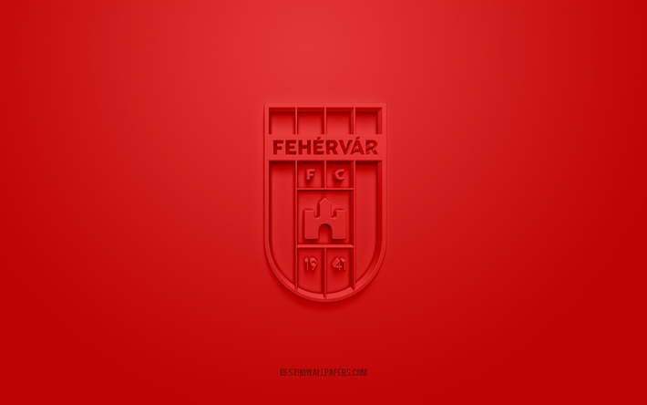 fehervar fc, kreatives 3d-logo, roter hintergrund, nb i, 3d-emblem, ungarischer fu&#223;ballverein, ungarn, 3d-kunst, fu&#223;ball, fehervar fc 3d-logo
