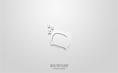 terveellinen uni 3d-kuvake, valkoinen tausta, 3d-symbolit, terveellinen uni, terveyskuvakkeet, 3d-kuvakkeet, terveellinen unimerkki, terveys 3d-kuvakkeet