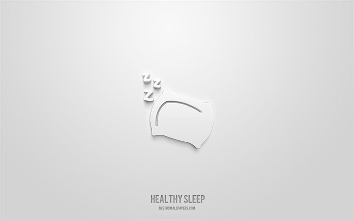 رمز 3d النوم الصحي, خلفية بيضاء, رموز ثلاثية الأبعاد, نوم صحي, رموز الصحة, الرموز ثلاثية الأبعاد, علامة نوم صحية, الرموز 3d الصحة