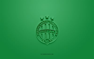 ferencvaros, kreativ 3d-logotyp, gr&#246;n bakgrund, nb i, 3d emblem, ungersk fotbollsklubb, ungern, 3d konst, fotboll, ferencvaros 3d-logotyp