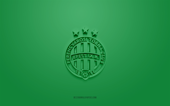 Ferencvaros, creative 3D logo, green background, NB I, 3d emblem, Hungarian football club, Hungary, 3d art, football, Ferencvaros 3d logo