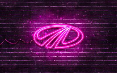 mahindra lila logo, 4k, lila brickwall, mahindra logo, marken, mahindra neon logo, mahindra