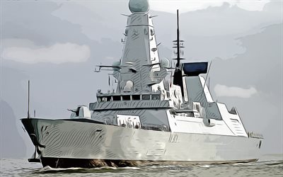 HMS Dauntless, D33, 4k, vector art, HMS Dauntless drawing, creative art, HMS Dauntless art, vector drawing, abstract ships, HMS Dauntless D33, Royal Navy