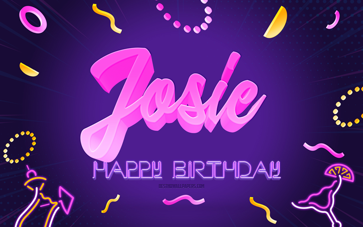 Happy Birthday Josie, 4k, Purple Party Background, Josie, creative art, Happy Josie birthday, Josie name, Josie Birthday, Birthday Party Background