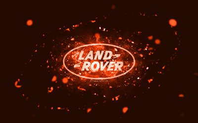 Land Rover orange logo, 4k, orange neon lights, creative, orange abstract background, Land Rover logo, cars brands, Land Rover