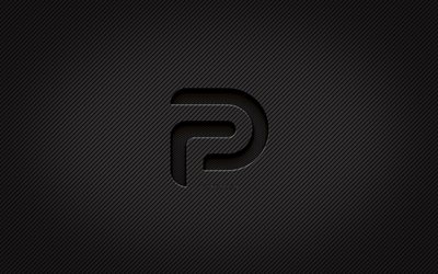 Parler carbon logo, 4k, grunge art, carbon background, creative, Parler black logo, brands, Parler logo, Parler