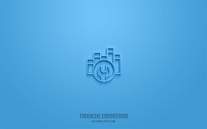 financial engineering 3d-symbol, blauer hintergrund, 3d-symbole, financial engineering, business-icons, 3d-icons, financial engineering-zeichen, business-3d-icons