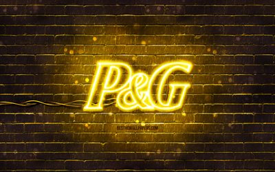 Procter and Gamble yellow logo, 4k, yellow brickwall, Procter and Gamble logo, brands, Procter and Gamble neon logo, Procter and Gamble