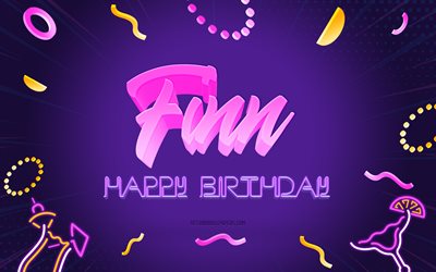 grattis på födelsedagen finn, 4k, purple party background, finn, kreativ konst, grattis på finnens födelsedag, finnnamn, finn birthday, födelsedagsfest bakgrund