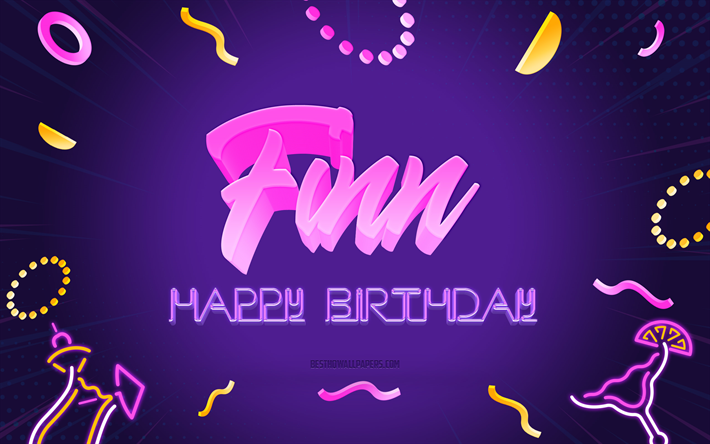 ハッピーバースデーフィン, 4k, 紫パーティーの背景, フィンランド人, クリエイティブアート, ハッピーフィンの誕生日, フィン名, フィン誕生日, 誕生日パーティーの背景