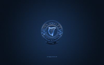 finn harps fc, irischer fußballverein, blaues logo, blauer kohlefaserhintergrund, league of ireland premier division, fußball, finn park, irland, finn harps fc logo