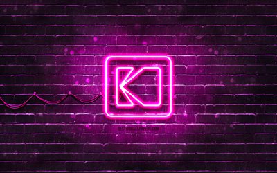logotipo roxo kodak, 4k, parede de tijolos roxos, logotipo da kodak, marcas, logotipo neon da kodak, kodak