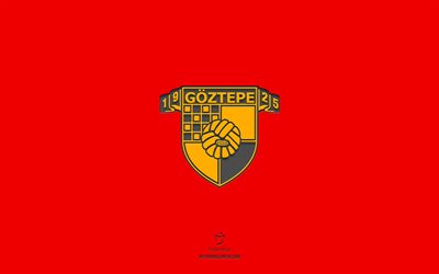 goztepe sk, sfondo giallo rosso, squadra di calcio turca, emblema goztepe sk, super lig, turchia, calcio, logo goztepe sk