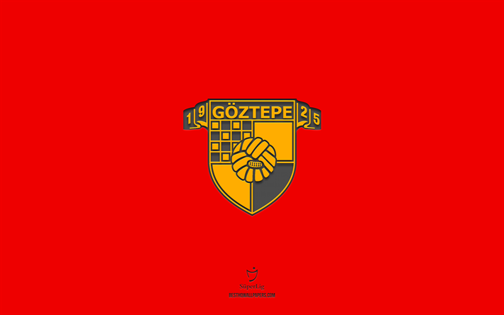 goztepe sk, r&#246;dgul bakgrund, turkiskt fotbollslag, goztepe sk emblem, super lig, turkiet, fotboll, goztepe sk logotyp