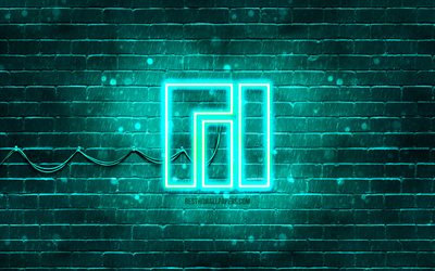 Manjaro turquoise logo, turquoise brickwall, 4k, Manjaro new logo, Linux, Manjaro neon logo, Manjaro logo, Manjaro