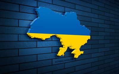 mapa de ucrania, 4k, pared de ladrillo azul, detener la guerra en ucrania, pa&#237;ses europeos, silueta del mapa de ucrania, bandera de ucrania, europa, ucrania