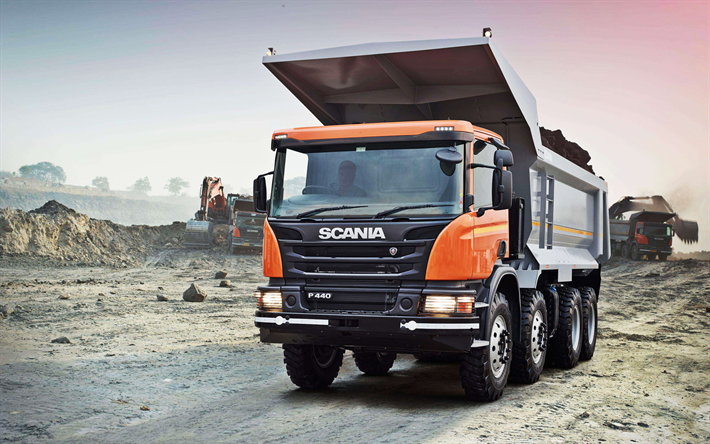 Scania P440, volquete, cami&#243;n de miner&#237;a, construcci&#243;n de carreteras conceptos, nuevos camiones, Scania