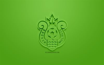 Shonan Bellmare FC, creative 3D logo, green background, 3d emblem, Japanese football club, J1 League, Hiratsuka, Japan, 3d art, football, stylish 3d logo, FC Shonan