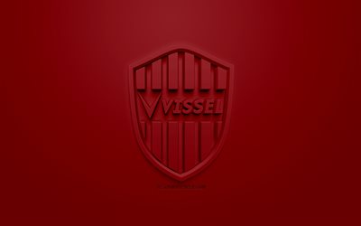 Vissel Kobe, creative 3D logo, burgundy background, 3d emblem, Japanese football club, J1 League, Kobe, Japan, 3d art, football, stylish 3d logo