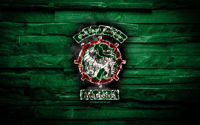 Maritimo FC, burning logo, Primeira Liga, green wooden background, portuguese football club, CS Maritimo, grunge, football, soccer, Maritimo logo, Funchal, Portugal