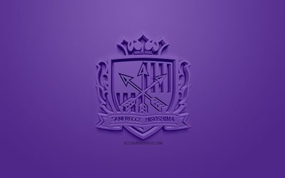 Sanfrecce Hiroshima, creative 3D logo, purple background, 3d emblem, Japanese football club, J1 League, Hiroshima, Japan, 3d art, football, stylish 3d logo