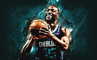 Kemba Walker, American basketball player, Charlotte Hornets, defender, NBA, basketball, USA, blue stone background, creative art