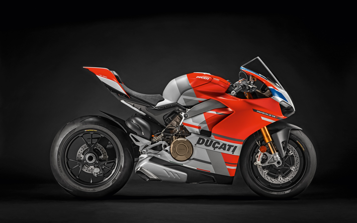 2019, Ducati Panigale V4 S Corse, race bike, side view, new orange gray Panigale, italian sportbike, Ducati
