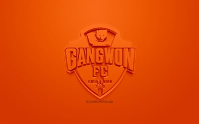 Gangwon FC, creativo logo 3D, sfondo arancione, emblema 3d, corea del Sud football club, K League 1, Gangwon, Corea del Sud, 3d, arte, calcio, elegante logo 3d