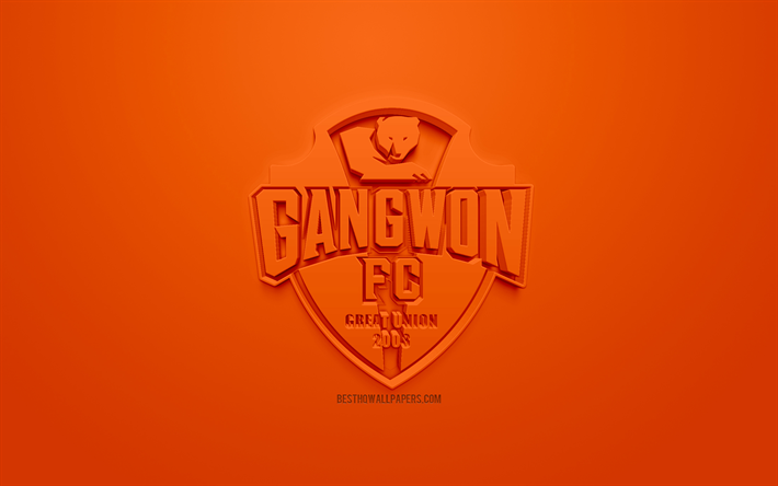 Gangwon FC, creative 3D logo, orange background, 3d emblem, South Korean football club, K League 1, Gangwon, South Korea, 3d art, football, stylish 3d logo