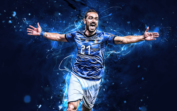 Fabio Quagliarella, goal, Italy National Team, soccer, footballers, Quagliarella, neon lights, Italian football team