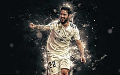 Isco, tavoite, Real Madrid CF, jalkapallo, iloa, espanjalaiset jalkapalloilijat, Francisco Roman Alarcon Suarez, Real Madrid FC, neon valot, fan art, Liiga, Galacticos