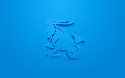 Capricorn zodiac sign, 3d zodiac signs, astrology, Capricorn, 3d astrological sign, blue background, creative 3d art