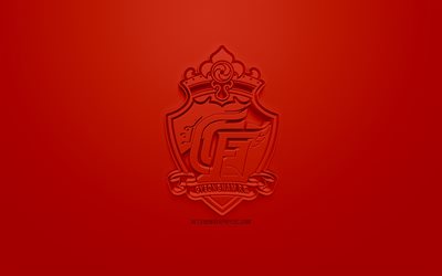 Gyeongnam FC, yaratıcı 3D logo, kırmızı bir arka plan, 3d amblem, G&#252;ney Kore Futbol Kul&#252;b&#252;, 1 K Ligi, Changwon, G&#252;ney Kore, 3d sanat, futbol, 3d logo şık