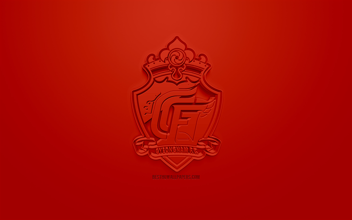Download wallpapers Gyeongnam FC, creative 3D logo, red background, 3d ...