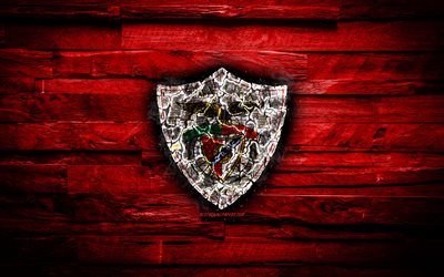 FC Santa Clara, polttava logo, Ensimm&#228;inen Liiga, punainen puinen tausta, portugali football club, CD Santa Clara, grunge, jalkapallo, Santa Clara-logo, Ponta Delgada, Portugali