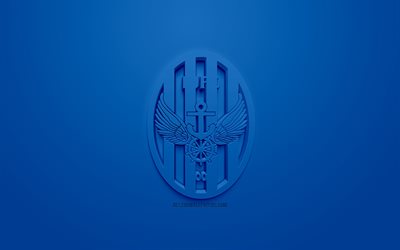 انشيون United FC, الإبداعية شعار 3D, خلفية زرقاء, 3d شعار, كوريا الجنوبية لكرة القدم, ك الدوري 1, انشيون, كوريا الجنوبية, الفن 3d, كرة القدم, أنيقة شعار 3d