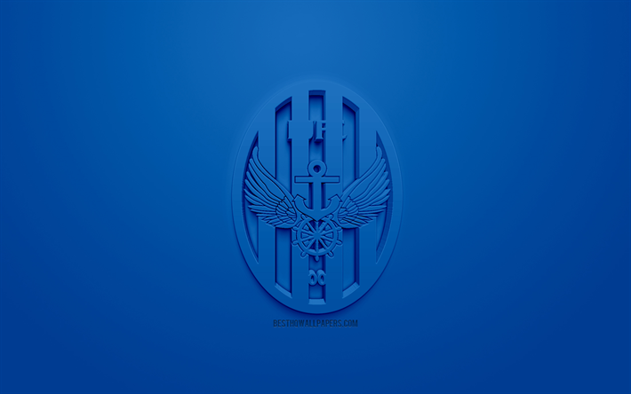 Incheon United FC, creative 3D logo, blue background, 3d emblem, South Korean football club, K League 1, Incheon, South Korea, 3d art, football, stylish 3d logo